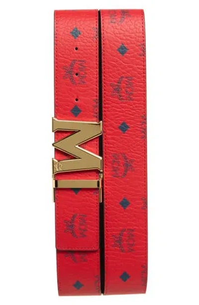 Mcm Claus Reversible Belt In Candy Red