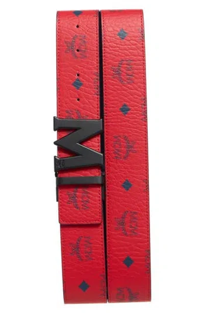 Mcm Claus Reversible Belt In Candy Red