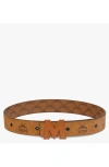 Mcm Claus Reversible Monogram Belt In Cognac