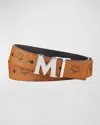 Mcm Visetos Engraved Logo Buckle Reversible Belt In Brown