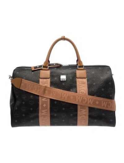 Pre-owned Mcm Coated Canvas Pattern Print Carry-on In Black