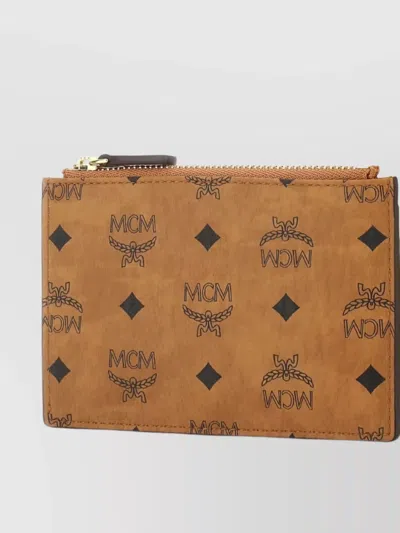 Mcm Coated Canvas Rectangular Card Holder With Visetos Motif Print In Brown