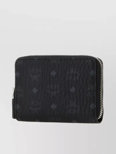 Mcm Coated Canvas Rectangular Shape Textured Finish Wallet In Black