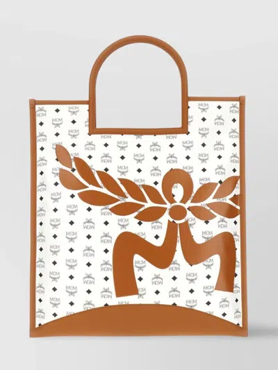 Mcm Coated Canvas Tote Bag With Leather Handles