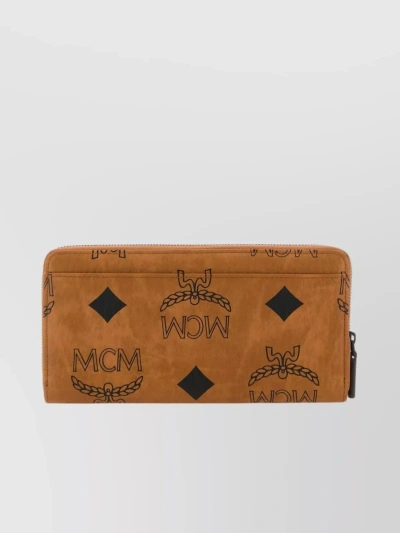 Mcm Coated Canvas Wallet With Back Slit Pocket In Brown