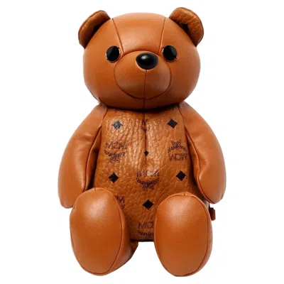 Pre-owned Mcm Cognac Calfskin Visetos Bear Zoo Doll Backpack In Brown