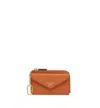 Mcm Cognac Leather Card Case With Gold-plated Hardware In Orange