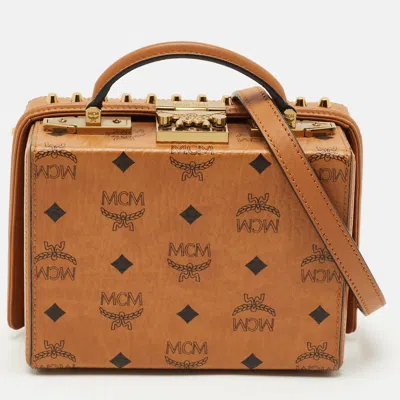 Pre-owned Mcm Cognac Visetos Coated Canvas And Leather Berlin Box Bag In Brown