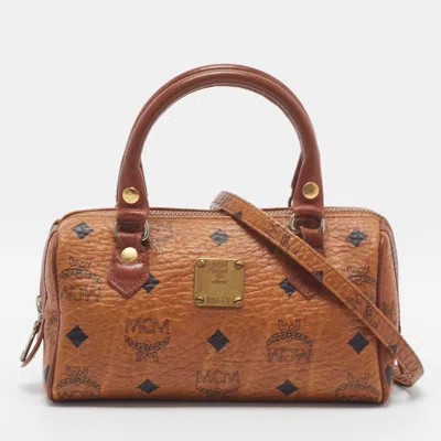 Pre-owned Mcm Cognac Visetos Coated Canvas And Leather Boston Bag In Brown
