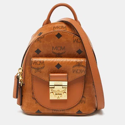 Pre-owned Mcm Cognac Visetos Coated Canvas And Leather Mini Patricia Backpack In Brown