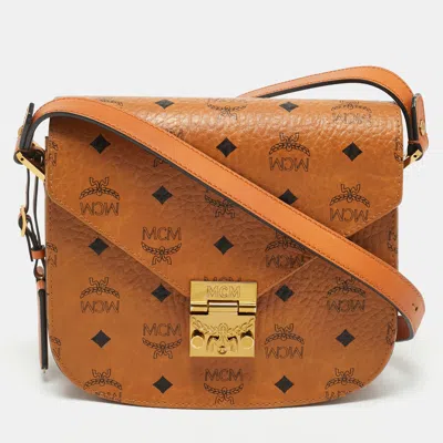 Pre-owned Mcm Cognac Visetos Coated Canvas And Leather Patricia Crossbody Bag