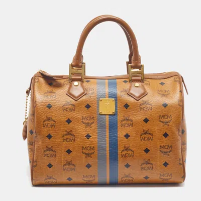 Pre-owned Mcm Cognac Visetos Coated Canvas Boston Bag In Brown
