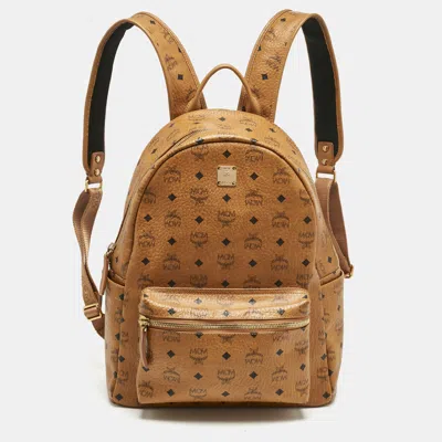 Pre-owned Mcm Cognac Visetos Coated Canvas Medium Stark Backpack In Brown