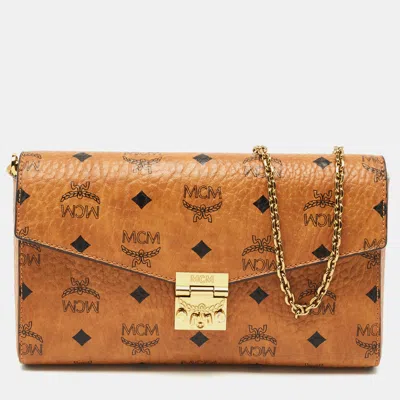 Pre-owned Mcm Cognac Visetos Coated Canvas Patricia Chain Clutch
