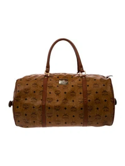Pre-owned Mcm Cognac Visetos Monogram Boston Duffle Bag In Brown