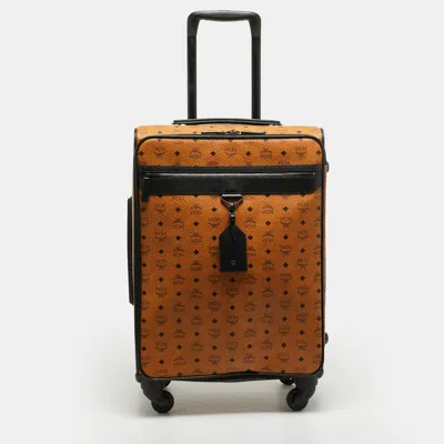 Pre-owned Mcm Cognac/black Visetos Coated Canvas And Leather Trolley In Brown