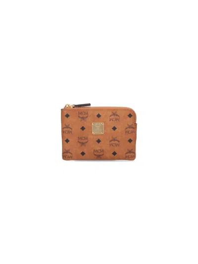 Mcm Compact Cowhide-trim Wallet For Women In Brown