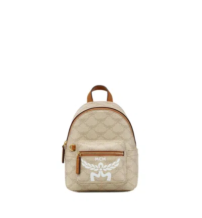 Mcm Compact Lauretos Monogram Backpack In Neutral