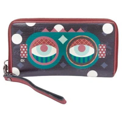 Pre-owned Mcm Craig Karl Beyond Snowdome Black Graphic Eye Leather Zip Around Long Wallet