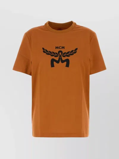 Mcm Crew Neck Graphic Print Short Sleeves Top In Orange