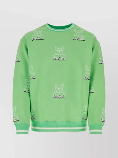 Mcm Crew Neck Printed Sweater In Green