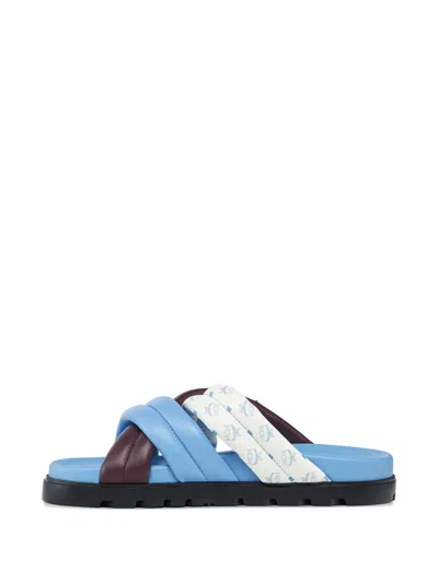 Mcm Monogram Cross Sandals In Lamb Leather In Blue