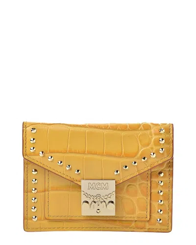 Mcm Croc-embossed Leather Wallet In Gold