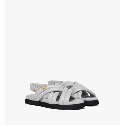 Mcm Cross Sandals In Lamb Leather In White
