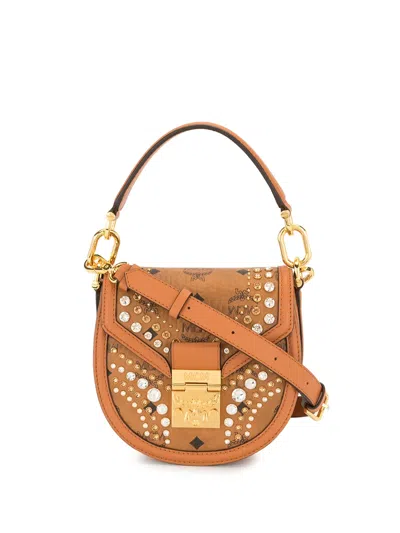 Mcm Crystal-embellished Shoulder Bag In Brown