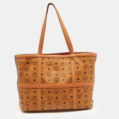 Pre-owned Mcm Delmy Tan Visetos Coated Canvas And Leather Shopper Tote