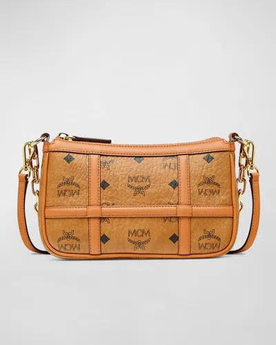 Mcm Delmy Visetos Mini Logo Chain Shoulder Bag In Cognac