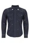 Mcm Contrasting Trimmings Studded Denim Shirt