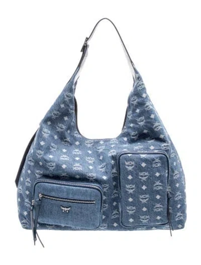 Pre-owned Mcm Denim Shoulder Bag In Blue
