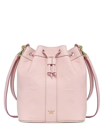 Mcm Dessau Maxi Monogram Leather Drawstring Bag In Pink