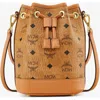 Mcm Women's Mini Dessau Visetos Coated Canvas Drawstring Bag In Cognac