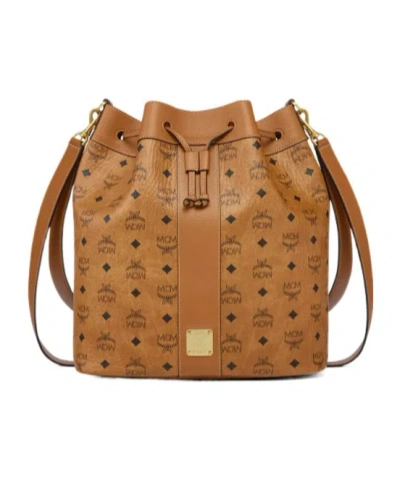 Mcm Dessau Drawstring Bag In Visetos In Brown