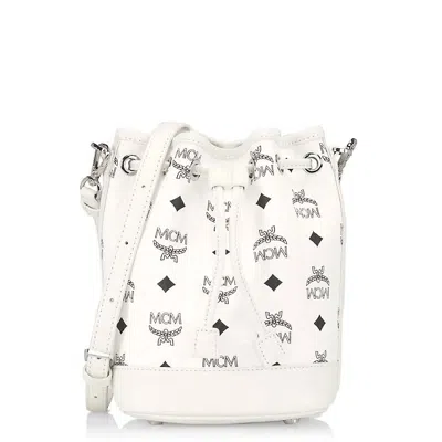 Mcm Dessau Drawstring Bag In Visetos In White