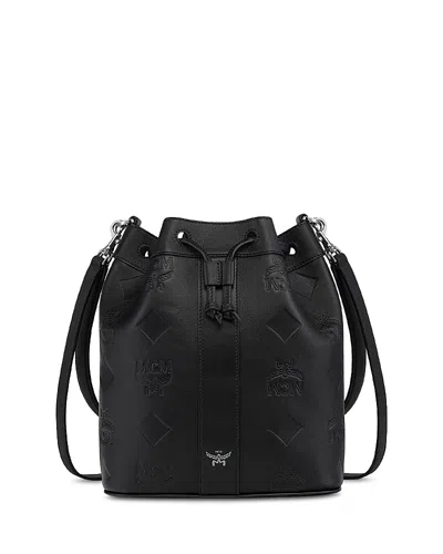 Mcm Dessau Maxi Monogram Leather Drawstring Bag In Black