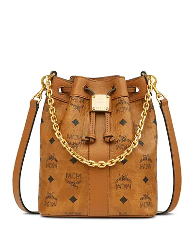 Mcm Dessau Small Visetos Leather Drawstring Bucket Bag In Brown