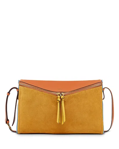 Mcm Diamant 3d Shoulder Bag In Suede And Calf Leather In Orange