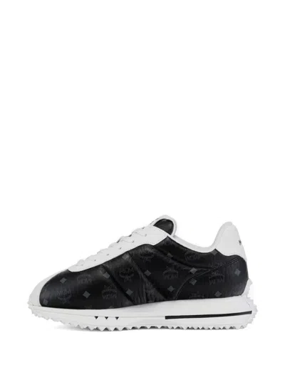 Mcm Diamante Monogram-print Panelled Sneakers In Black