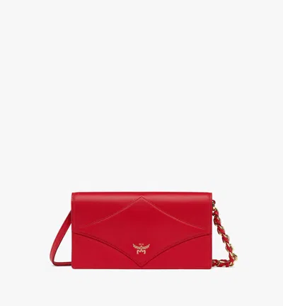 Mcm Diamond Chain Wallet In Calf Leather In Candy Red