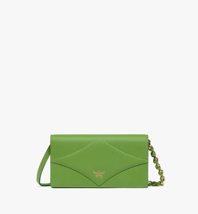 Mcm Diamond Chain Wallet In Calf Leather In Green Grass