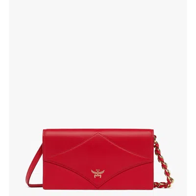 Mcm Diamond Chain Wallet In Calf Leather In Candy Red