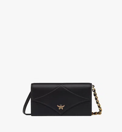 Mcm Diamond Chain Wallet In Spanish Calf Leather In Black