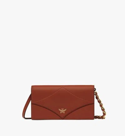 Mcm Diamond Chain Wallet In Spanish Calf Leather In Coconut Shell Brown
