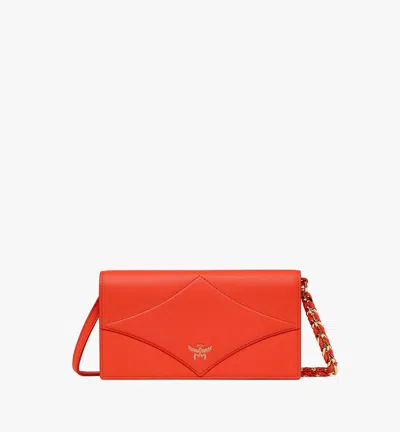 Mcm Diamond Chain Wallet In Spanish Calf Leather In Orangeade