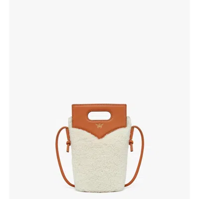 Mcm Diamond Crossbody Pouch In Shearling And Calf Leather In White