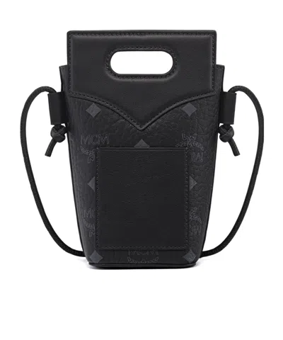 Mcm Diamond Crossbody Pouch In Visetos Leather Mix In Black