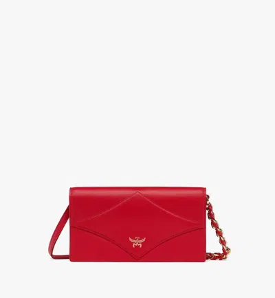 Mcm Diamond Chain Wallet In Calf Leather In Candy Red